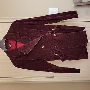 Vintage Finesse Maroon Double-Breasted Lightweight Pea Coat